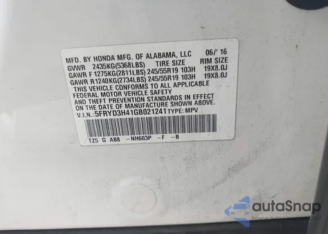 2016 Acura Mdx Technology Acurawatch Plus Packages/Technology Package from USA, damaged, VIN 5FRYD3H41GB021241